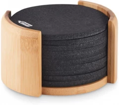 RPET coasters in bamboo holder