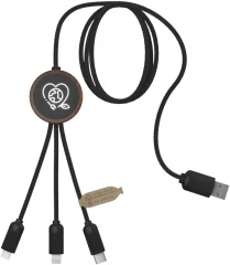 SCX.design C36 3-in-1 rPET light-up logo extended charging cable with round bamboo casing