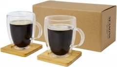 Termoklaaside komplekt bambusest alustega 350ml