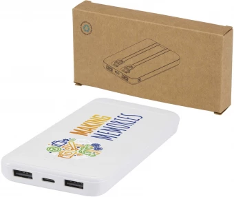 Adhil 10 000 mAh 10 W taaskasutatud plastist akupank kahe sisseehitatud kaabliga