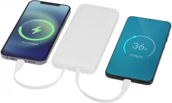 Adhil 10 000 mAh 10 W taaskasutatud plastist akupank kahe sisseehitatud kaabliga