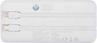 Adhil 10 000 mAh 10 W taaskasutatud plastist akupank kahe sisseehitatud kaabliga
