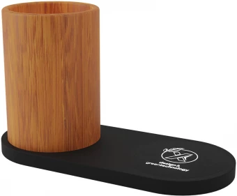 SCX.design W17 10W valgustatud logoga traadita laadija ja bambusest pliiatsihoidja