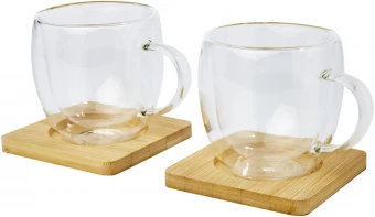 Termoklaaside komplekt bambusest alustega 250ml
